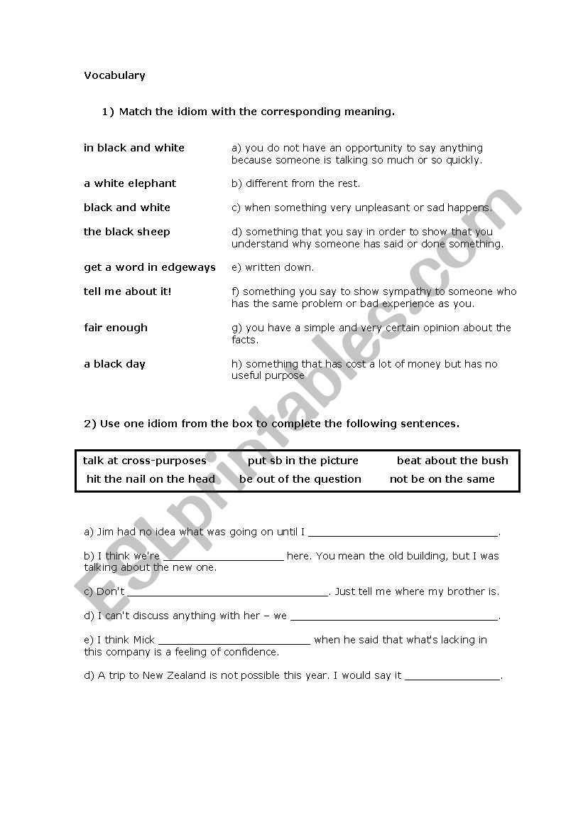 IDIOMS worksheet