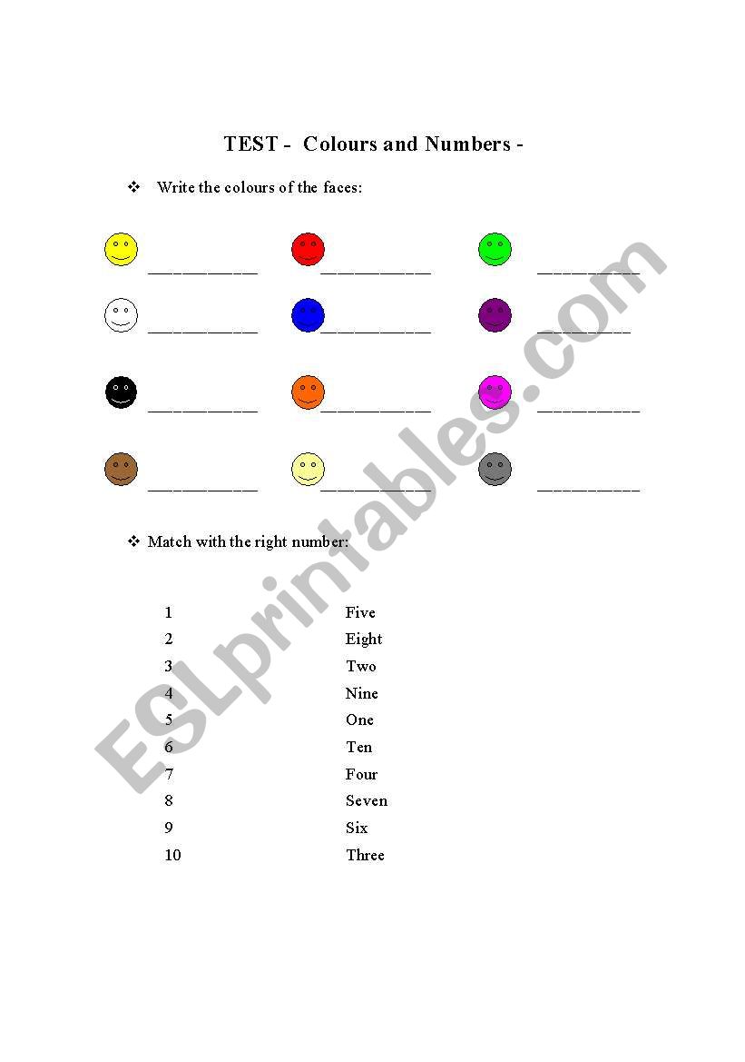 COLOURS AND NUMBERS worksheet