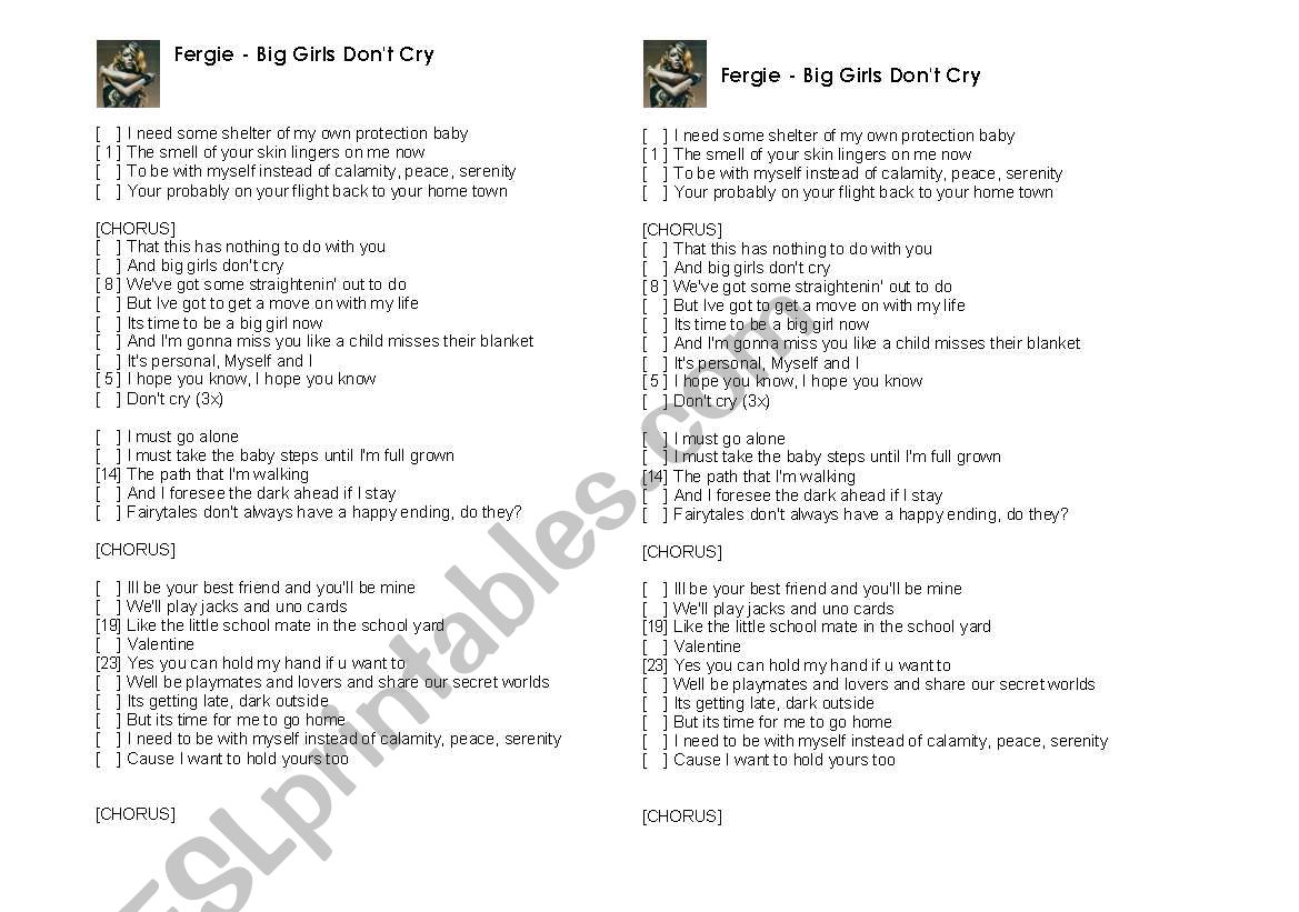 Big girls dont cry worksheet