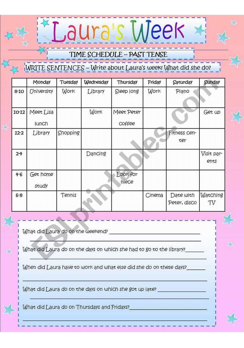 TIME SCHEDULE - past tense worksheet