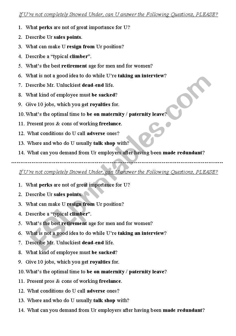 JOB positive and negative worksheet