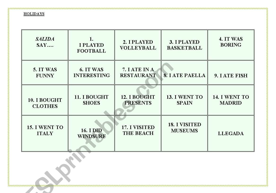 Holidays worksheet