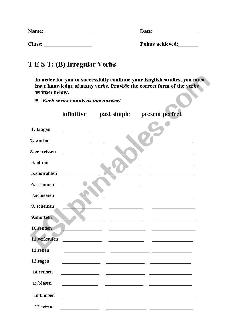 Irregular Verbs-German to English