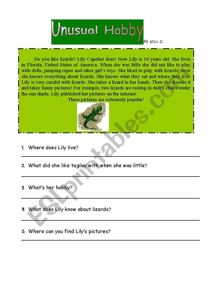 Unusual Hobby worksheet