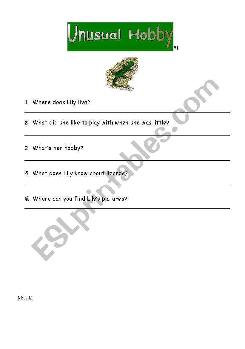 Unusual Hobby worksheet