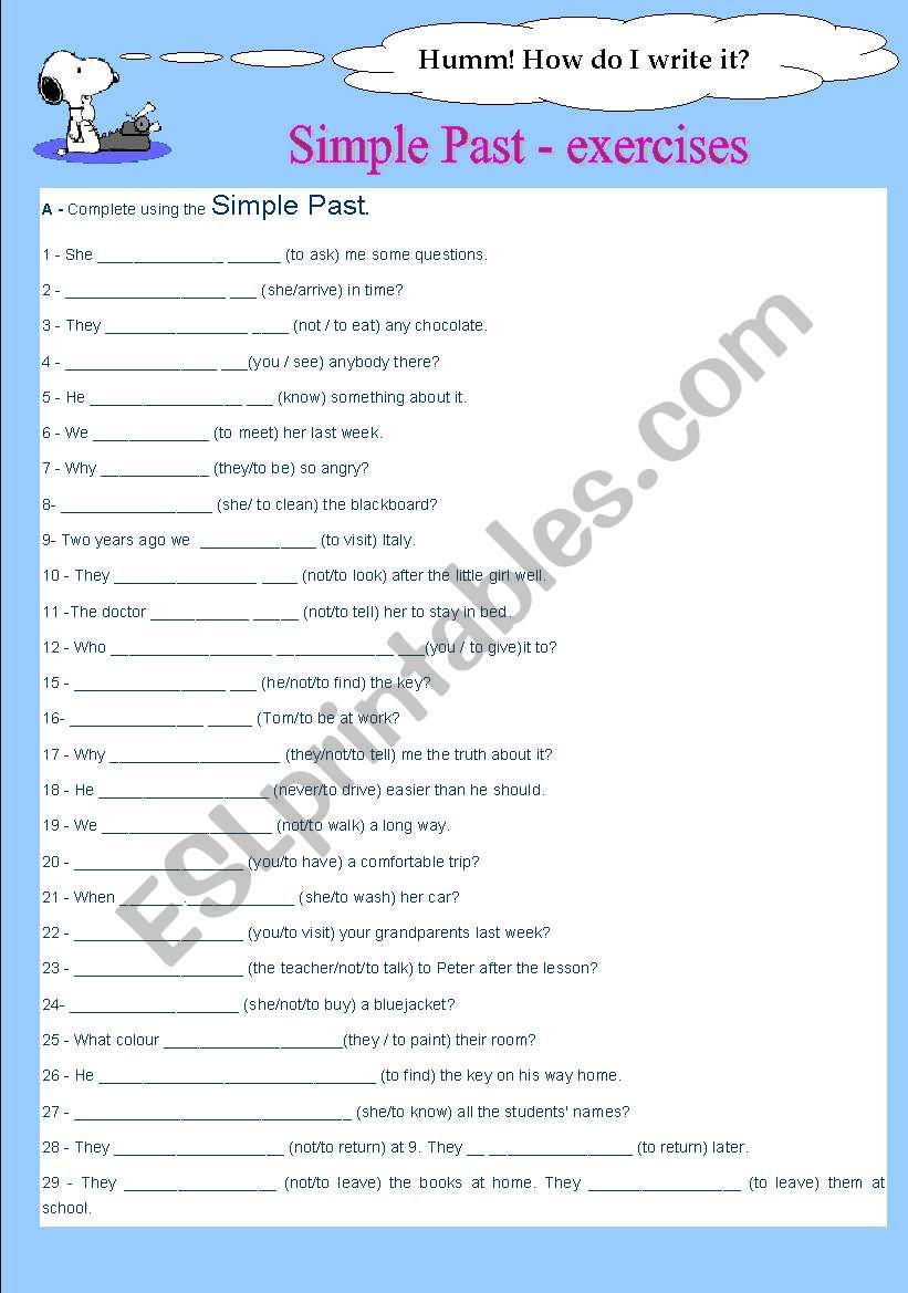 simple past - exercises - gap filling