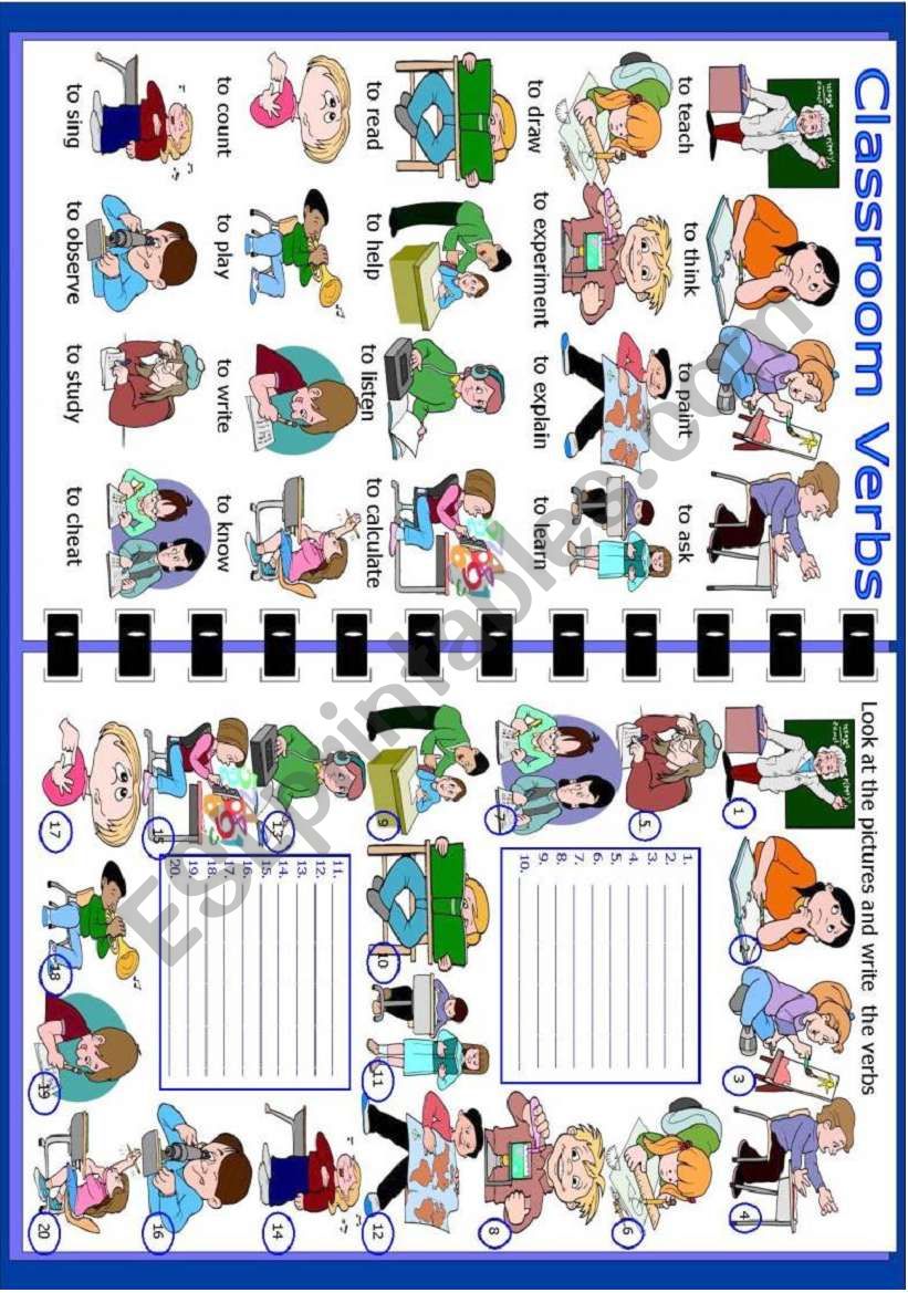 Classroom Verbs worksheet