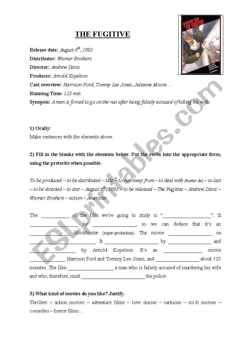 The Fugitive (film) worksheet