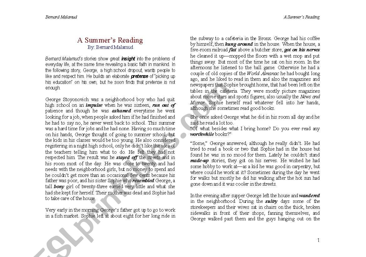 A Summer´s Reading worksheet