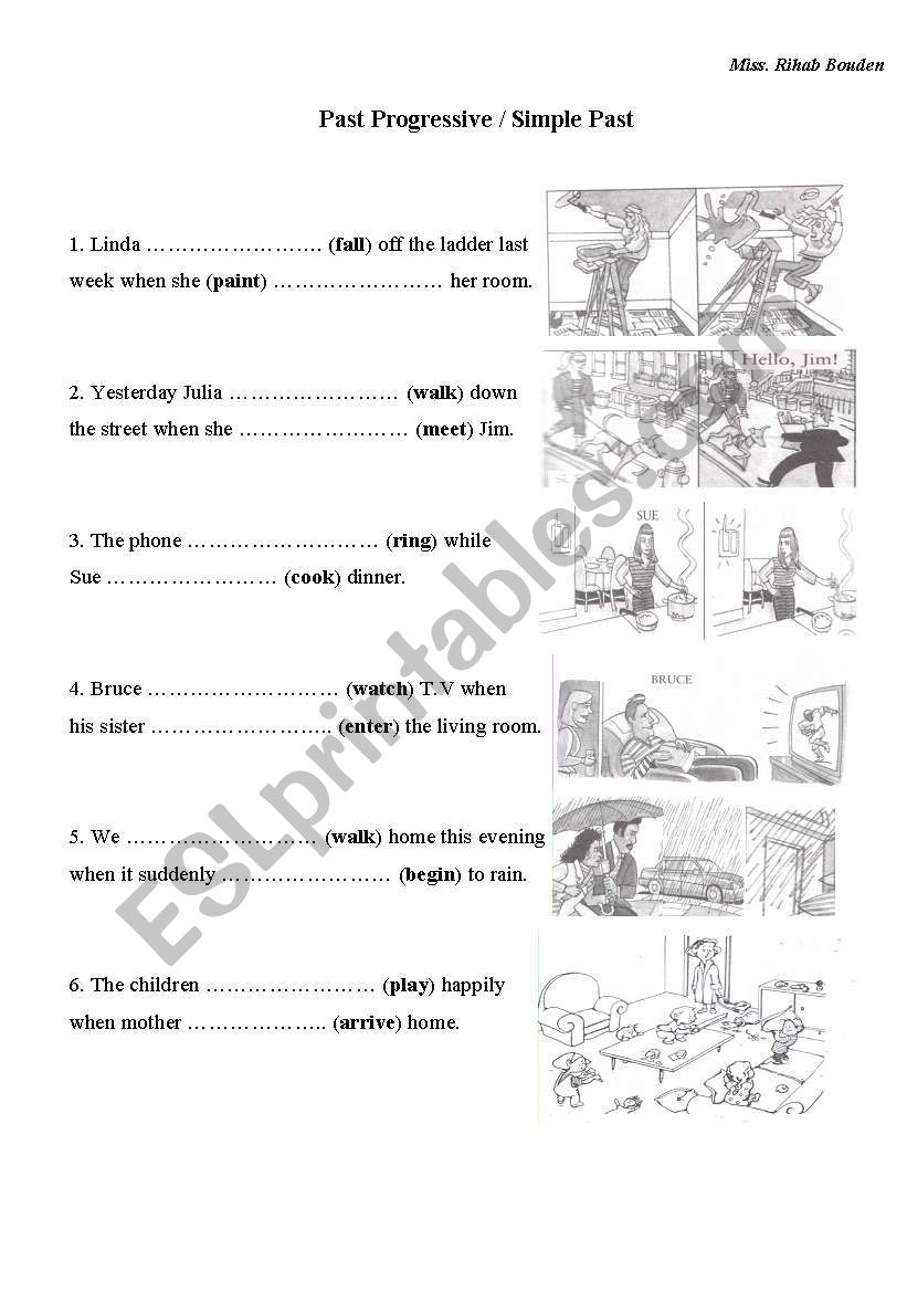 Past prog and simple past worksheet
