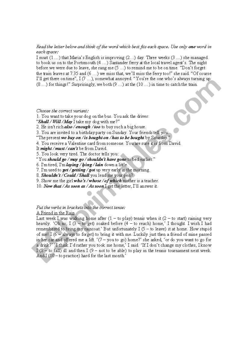 verb tenses worksheet