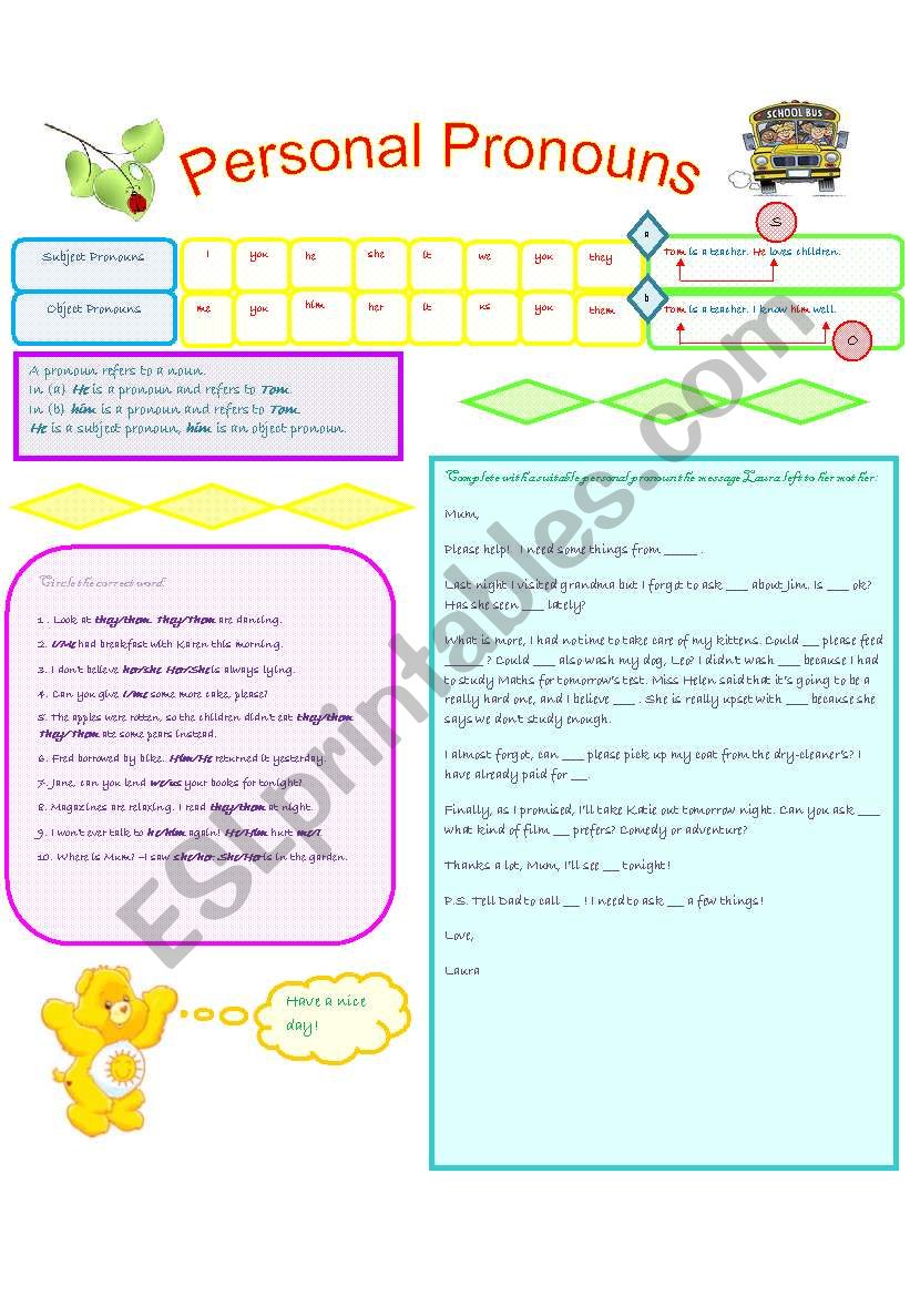 Personal Pronouns worksheet