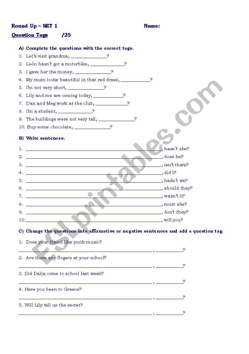 Quesion Tags worksheet