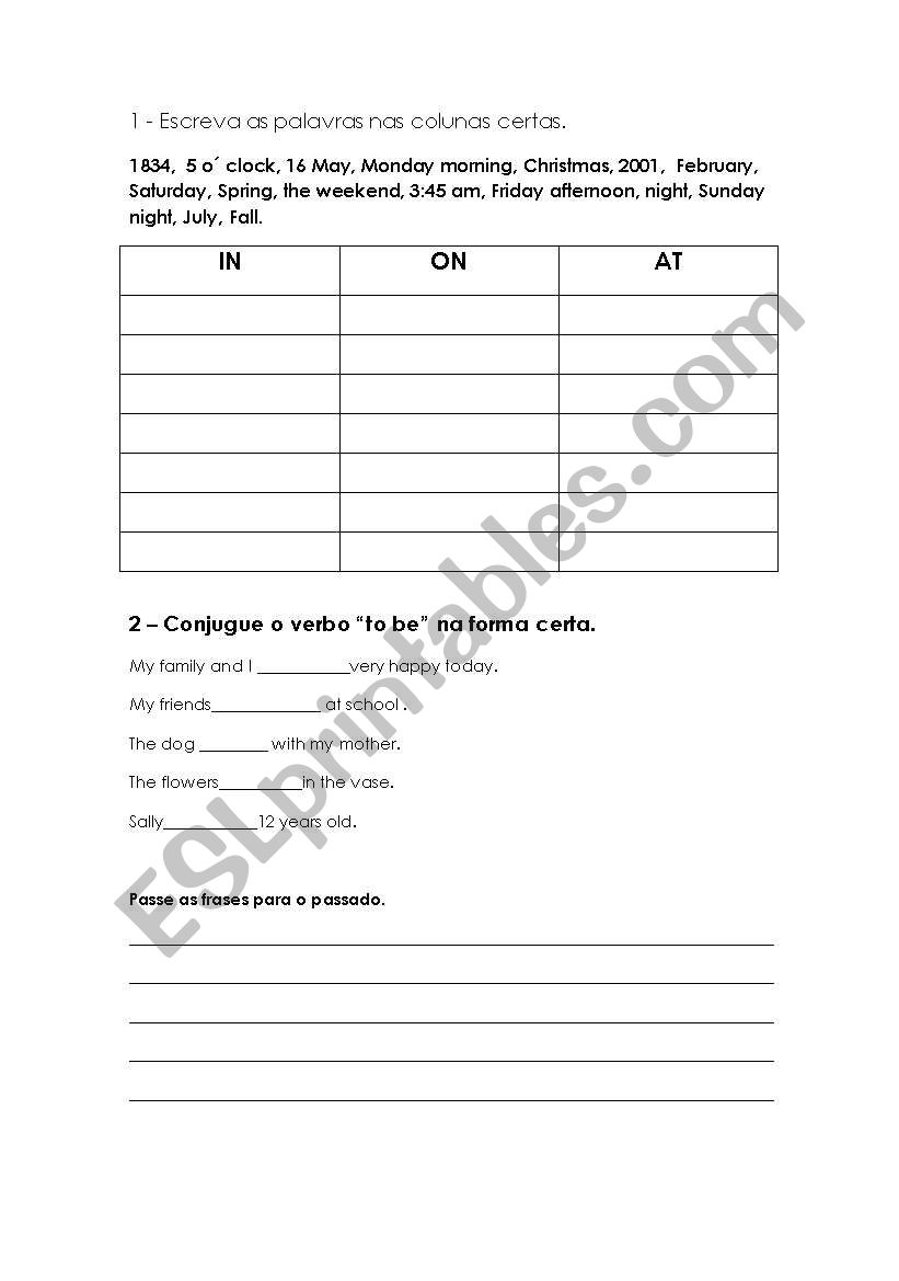 Prepositions, verb tobe worksheet