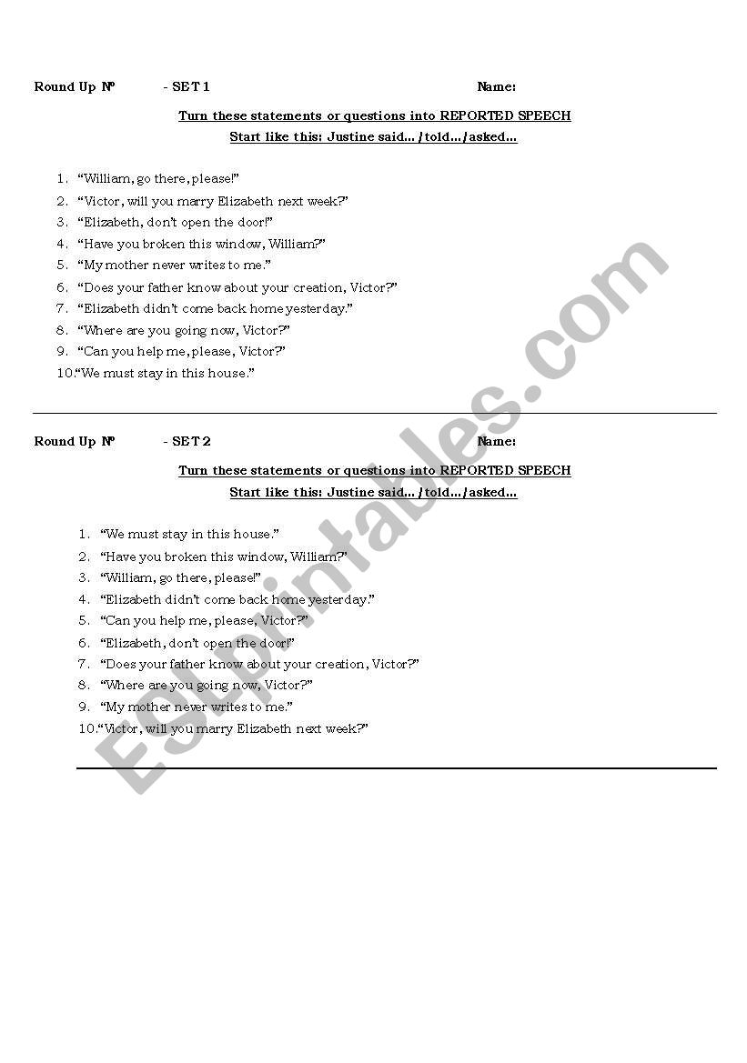 Reported Speech worksheet