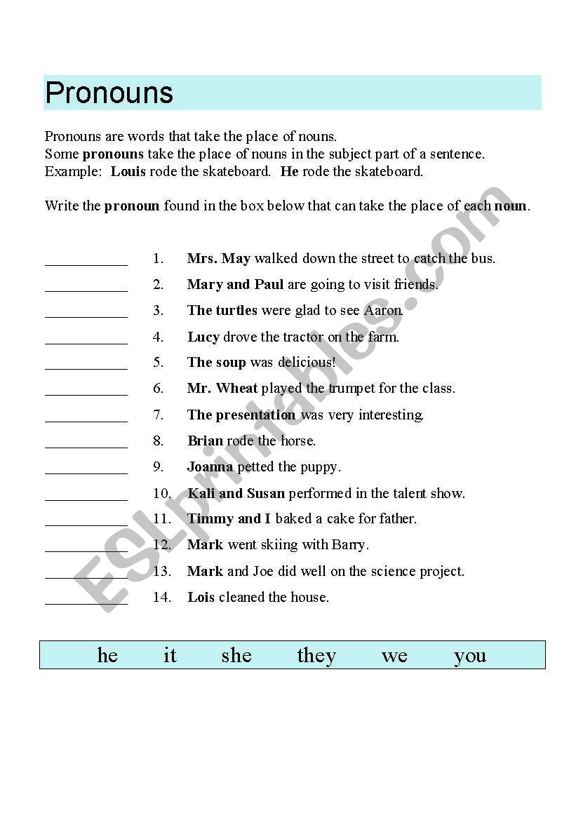 Personal Pronouns worksheet