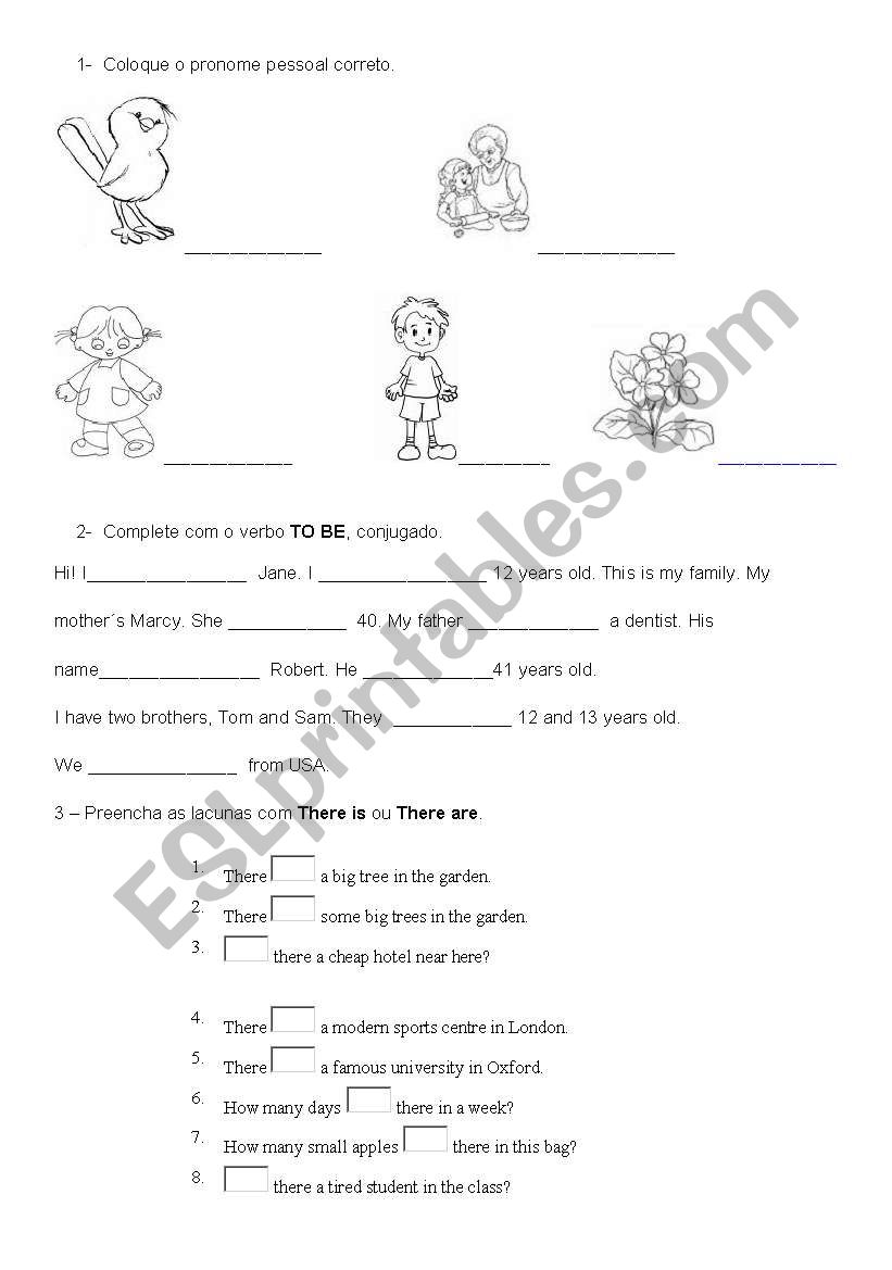 Pronouns, there to be, to be worksheet