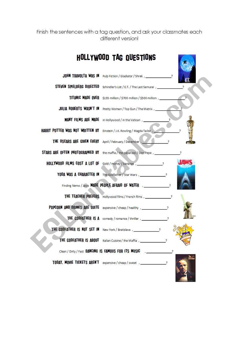Hollywood Tag Questions worksheet