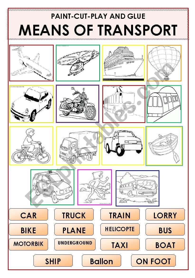 Means of Transport worksheet