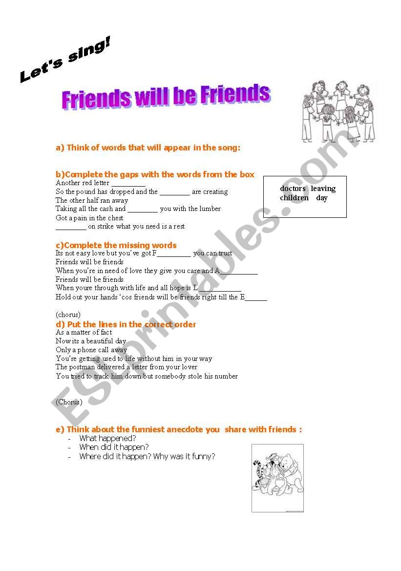 Friends will be friends worksheet
