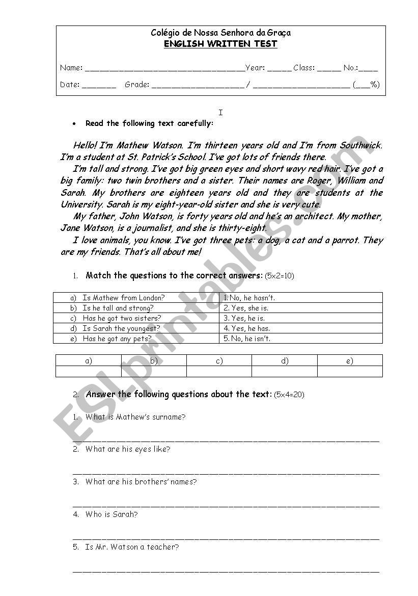 TEST worksheet