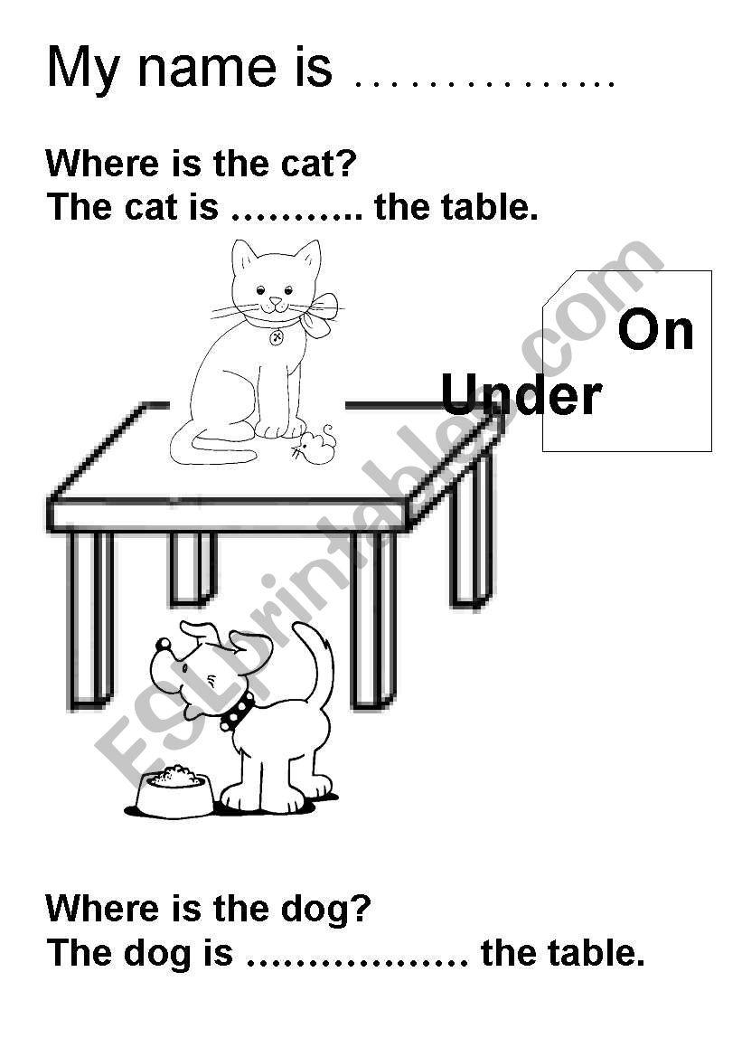 prepositions ON  UNDER worksheet