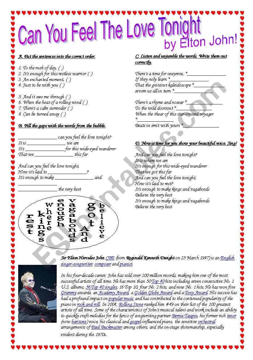 Can you feel the love tonight worksheet