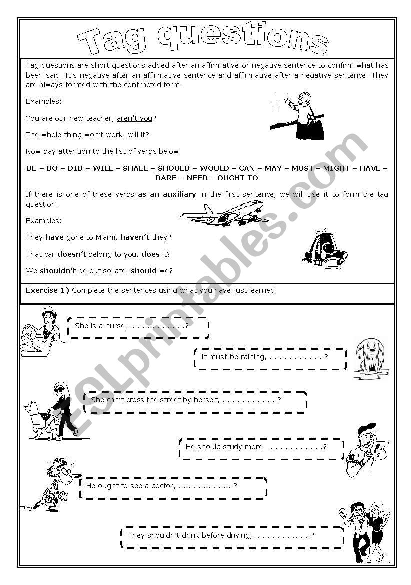 Tag questions - B&W version worksheet