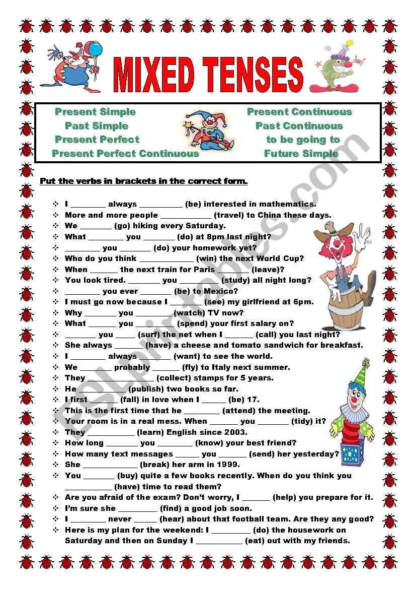 Mixed tenses worksheet