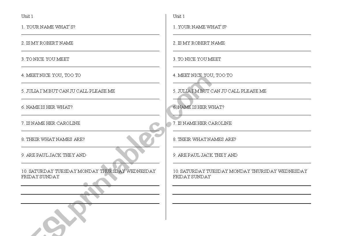 Unscramble the words!! worksheet