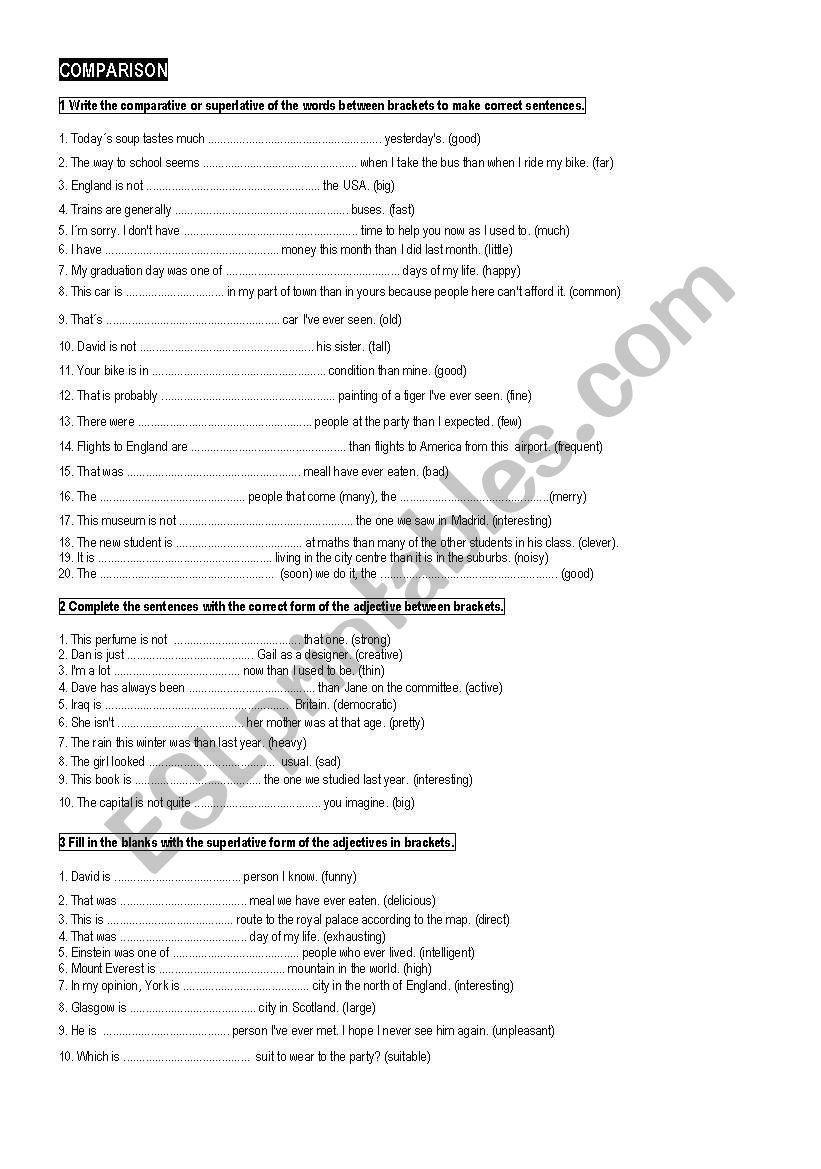 comparatives and superlatives worksheet