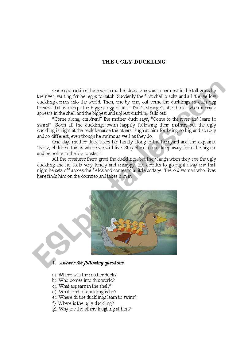 The ugly duckling worksheet