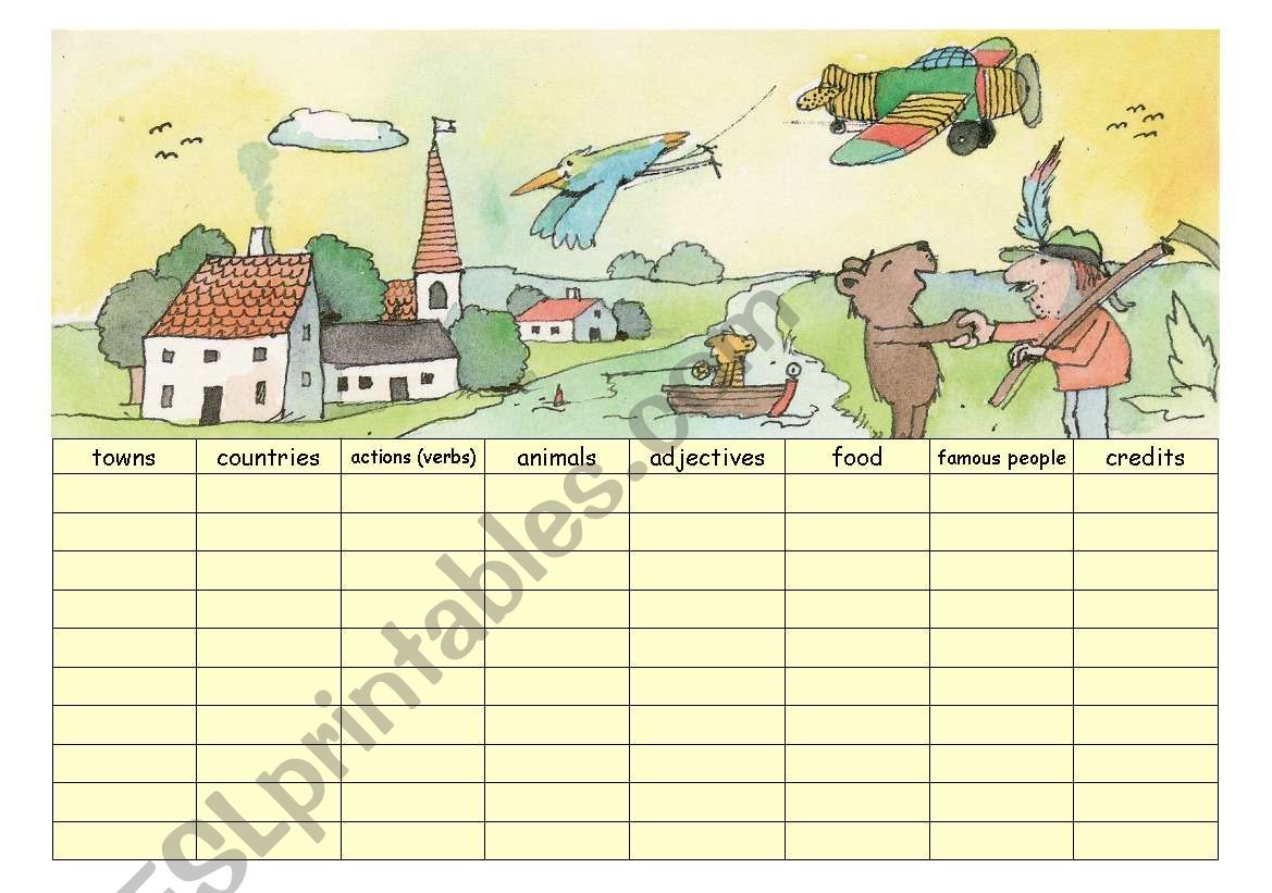 towns, countries, animals... worksheet