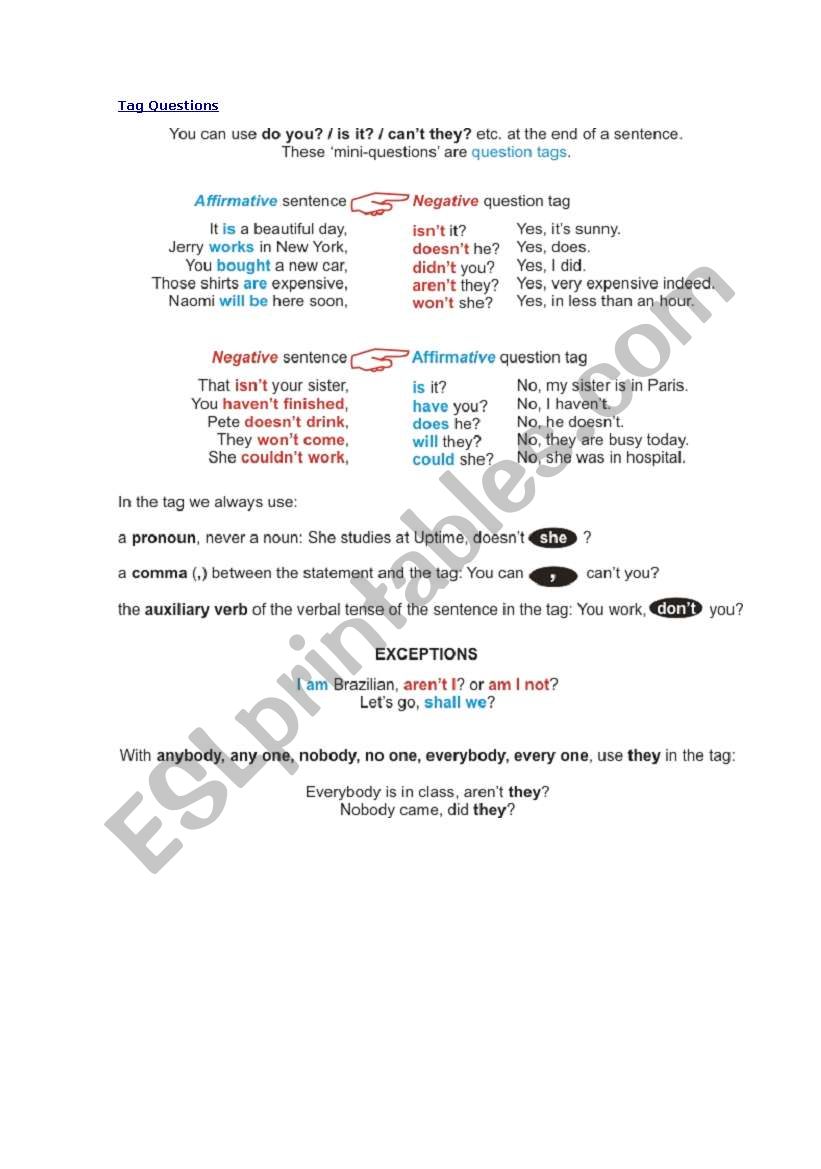 Tag Questions worksheet