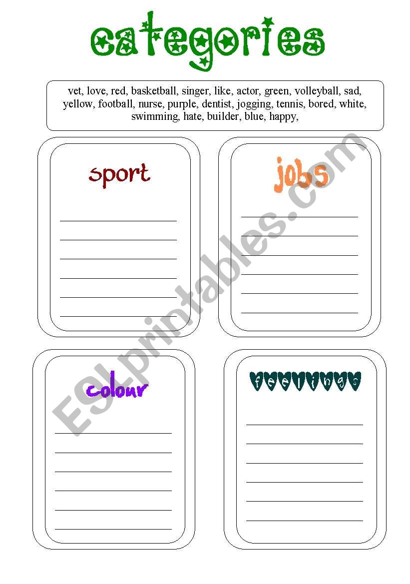 categories 1 worksheet