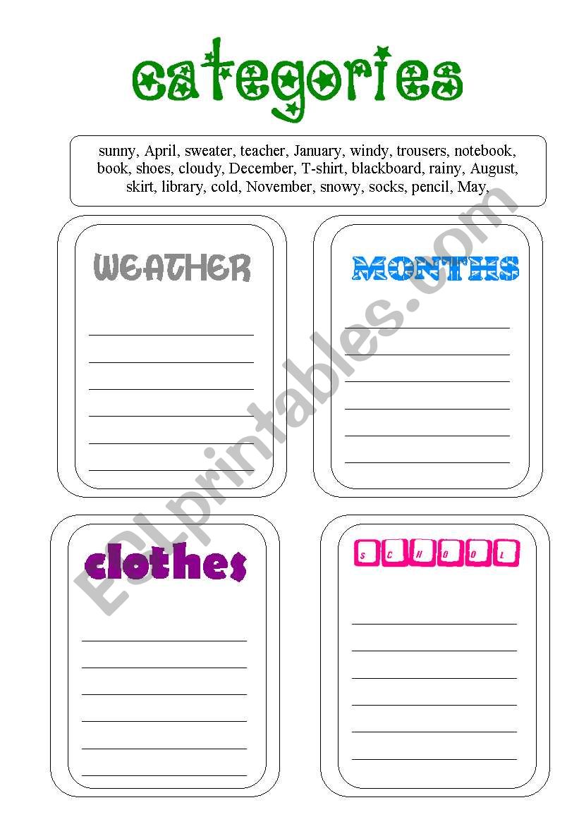 categories 2 worksheet