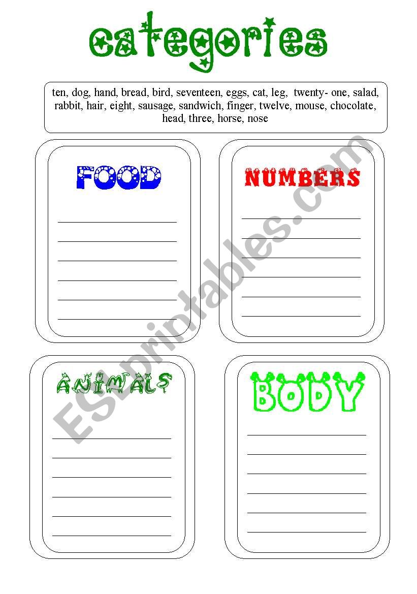 categories 3 worksheet