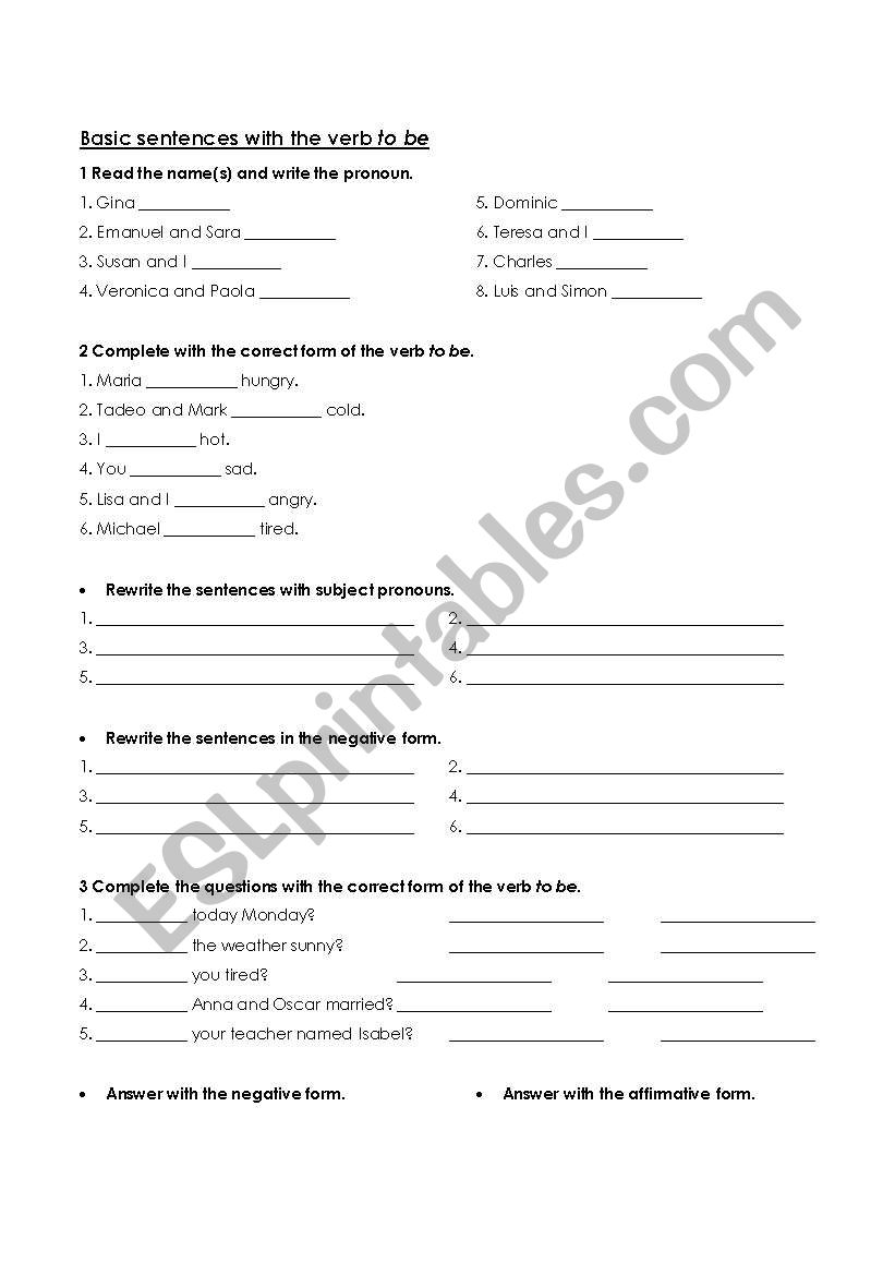 Basic sentences and questions with the verb to be