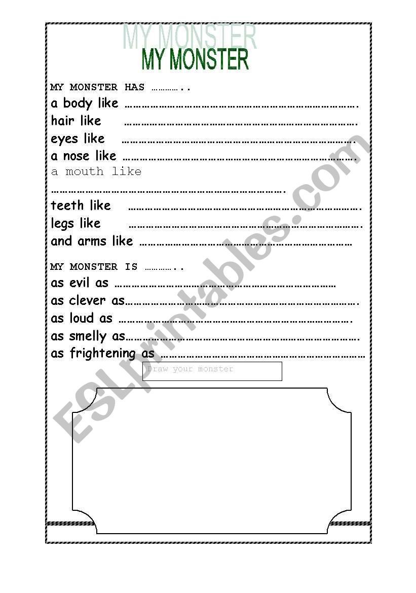 Monster Similes worksheet