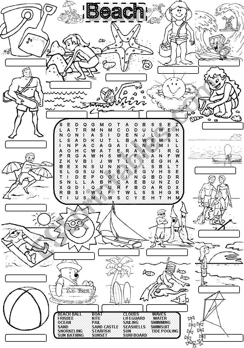 Wordsearch BEACH worksheet