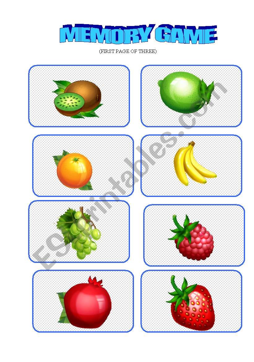 MEMORY GAME ABOUT FRUITS worksheet