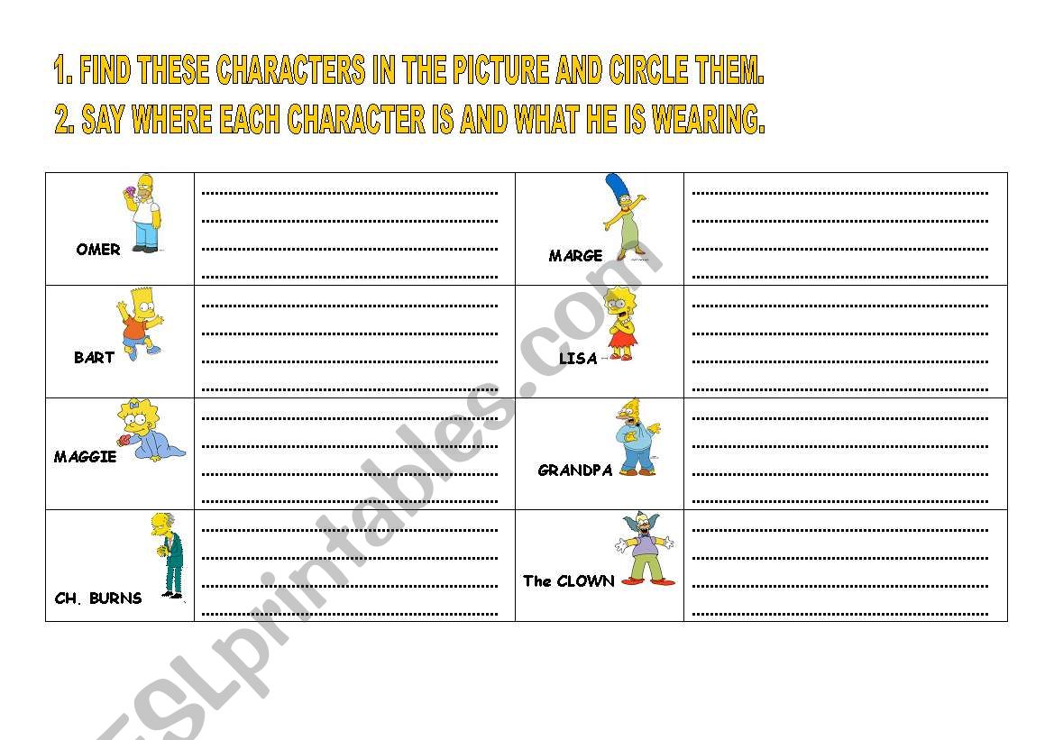Can you find the Simpson? worksheet
