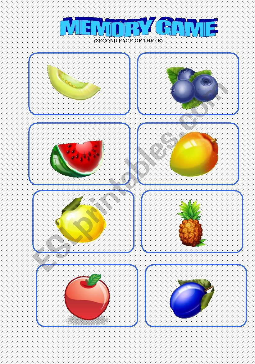 FRUITS MEMORY GAME worksheet