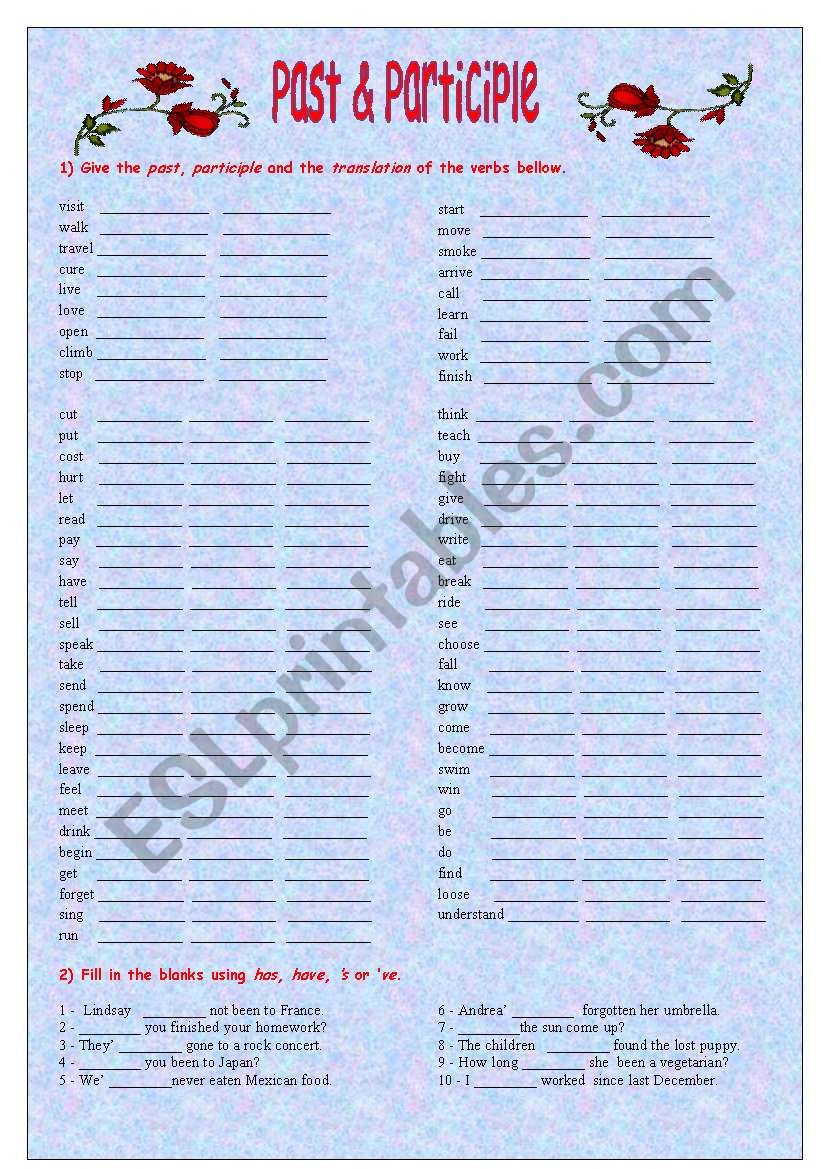 PAST: SIMPLE & PARTICIPLE  worksheet