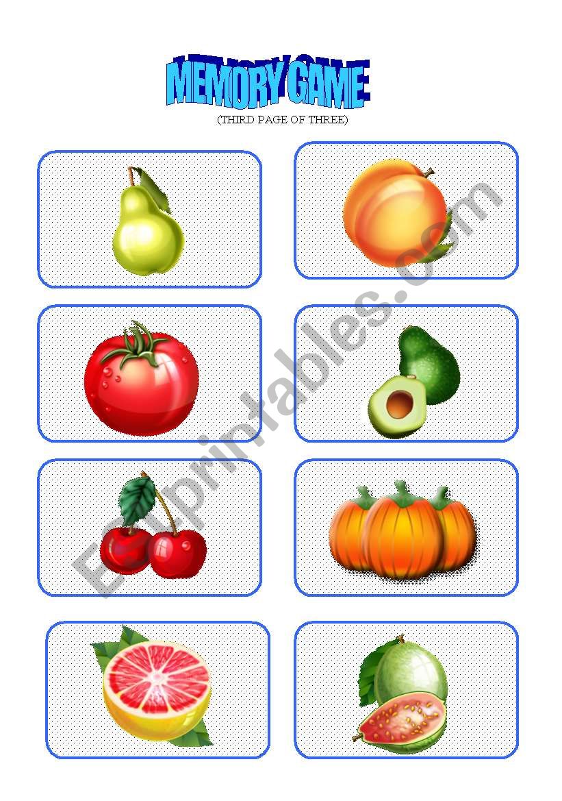 FRUIT MEMORY GAME worksheet