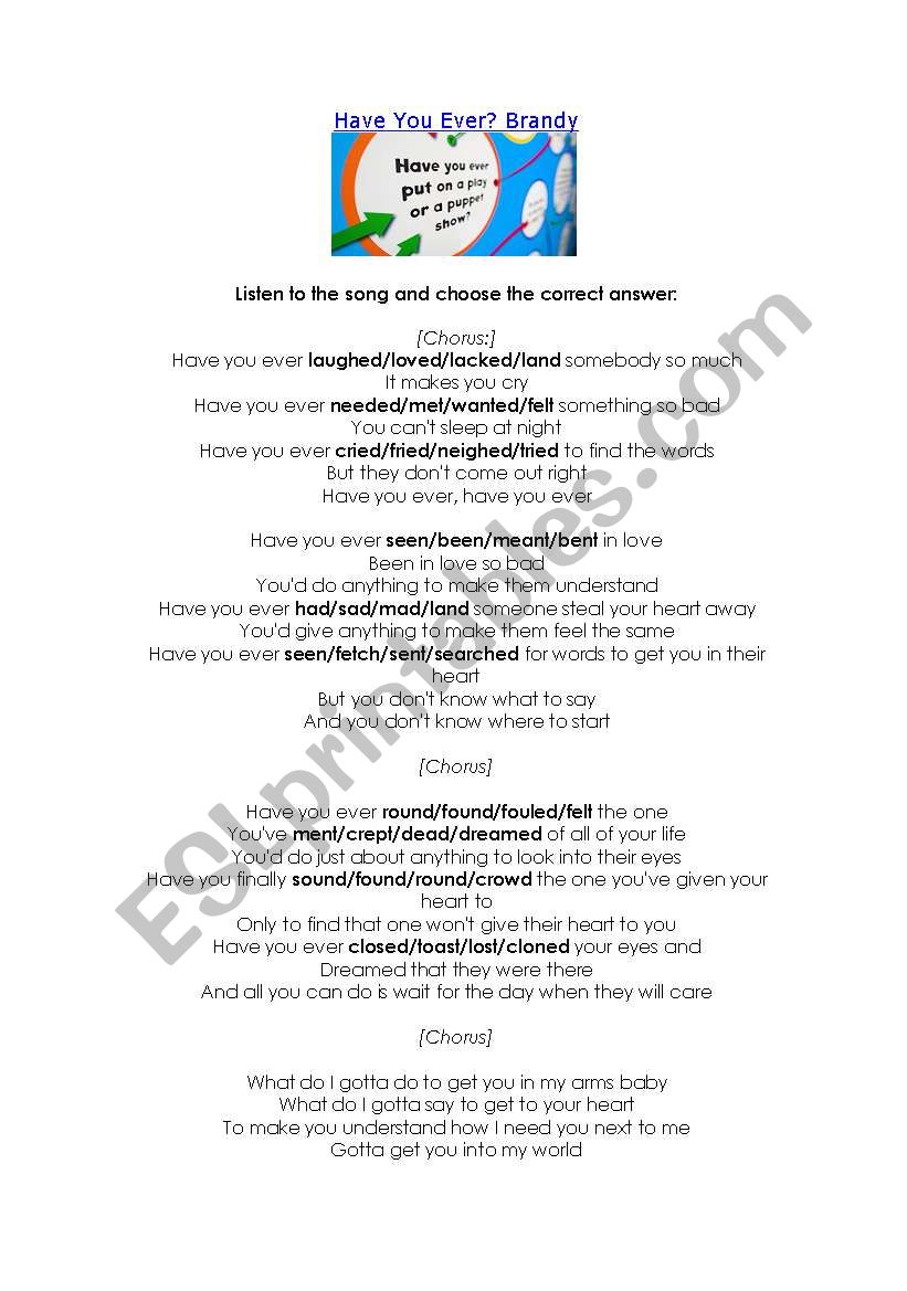 Have you ever by Brandy worksheet
