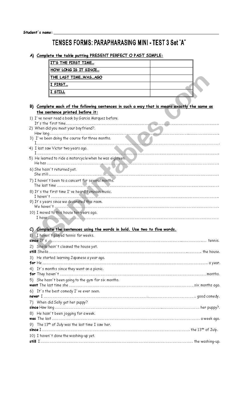 FCE Tenses Forms Paraphrasing 1st part 