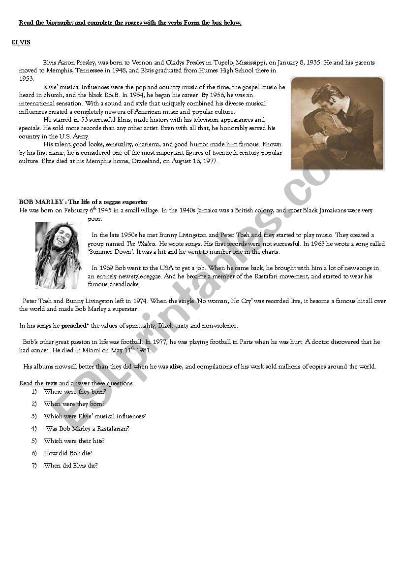 Elvis and Bob Marleys biographies