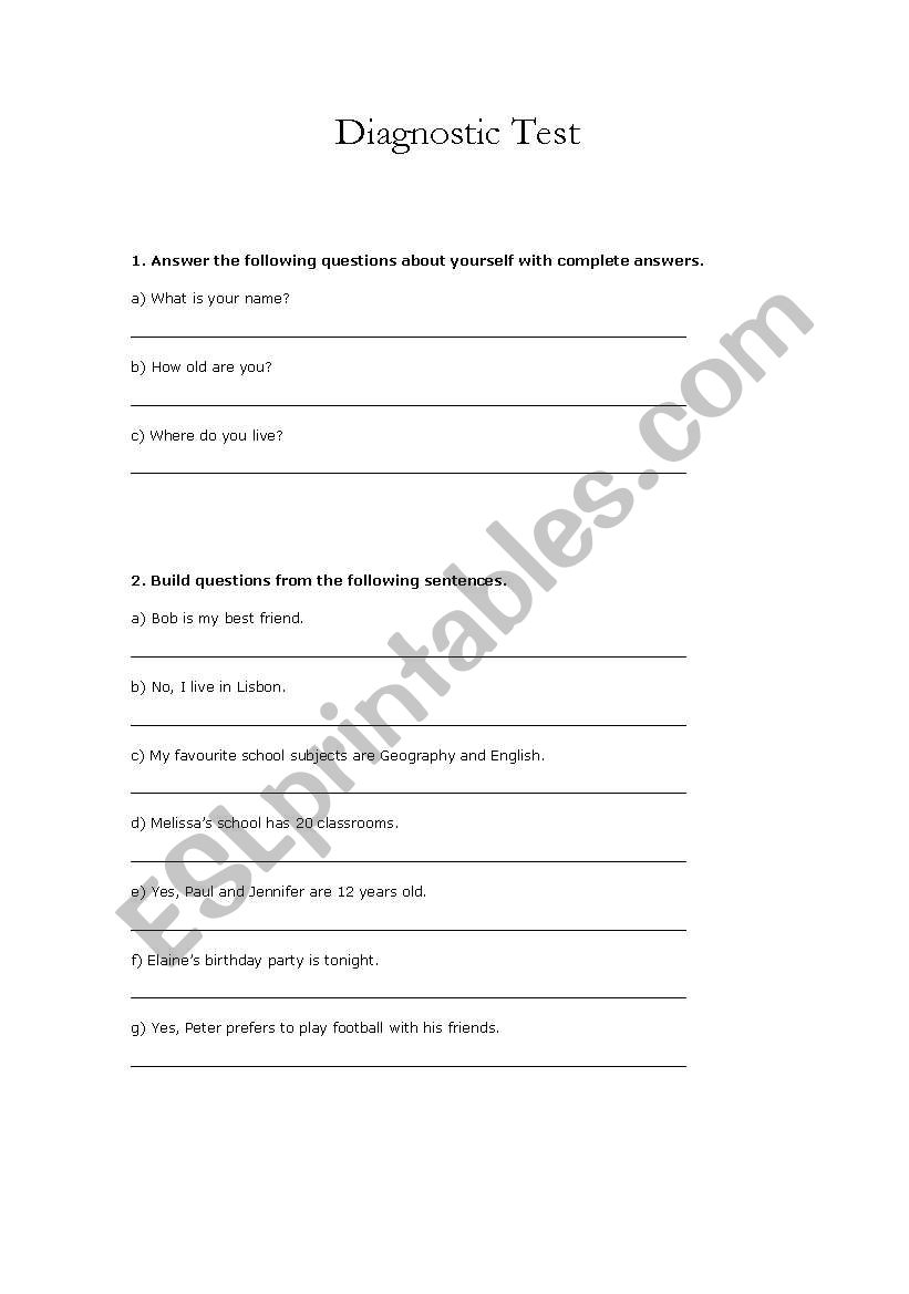 Diagnostic Test worksheet