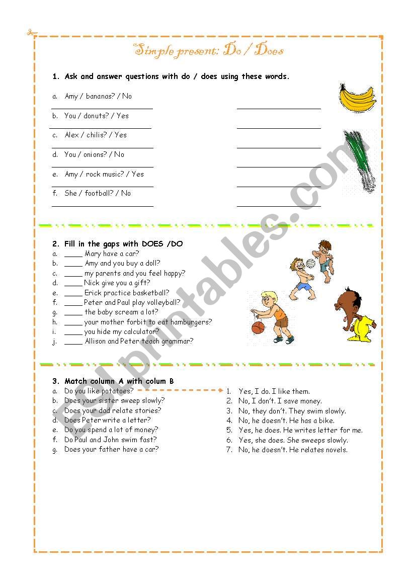 present simple do / does worksheet
